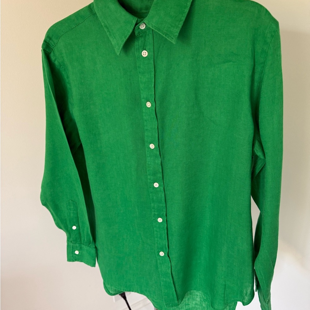 Ralph Lauren Bright Green Linen Button Down Shirt